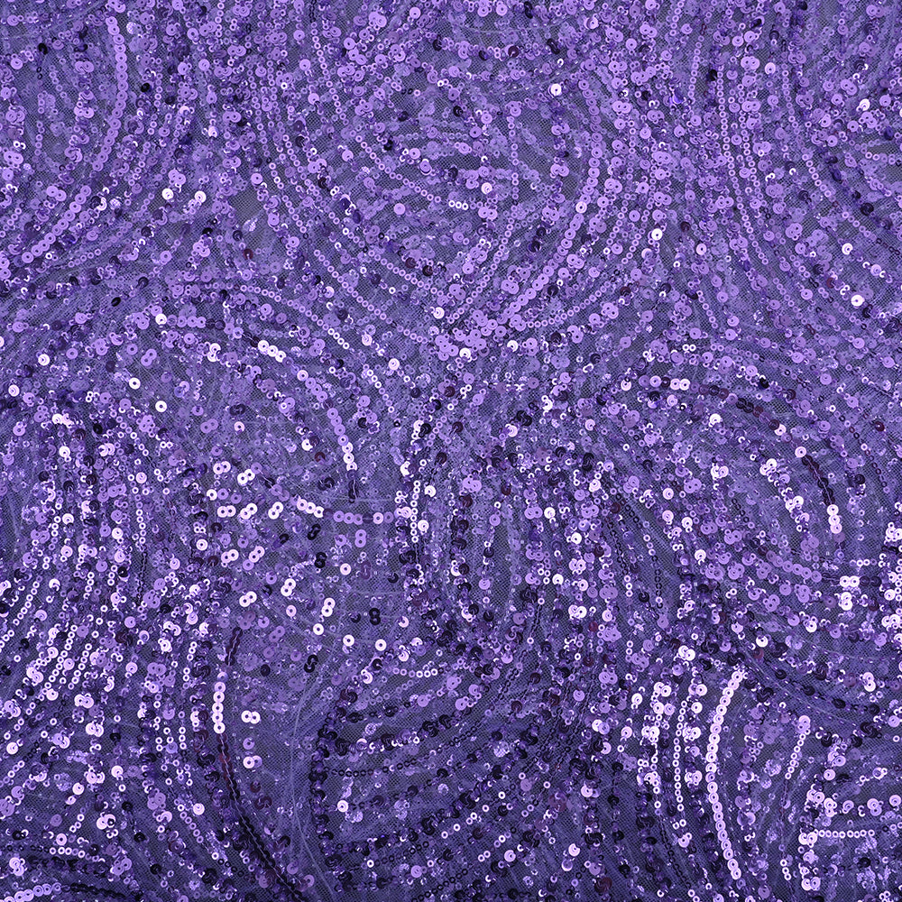 Blue Violet Sequins Embroidery Net Fabric