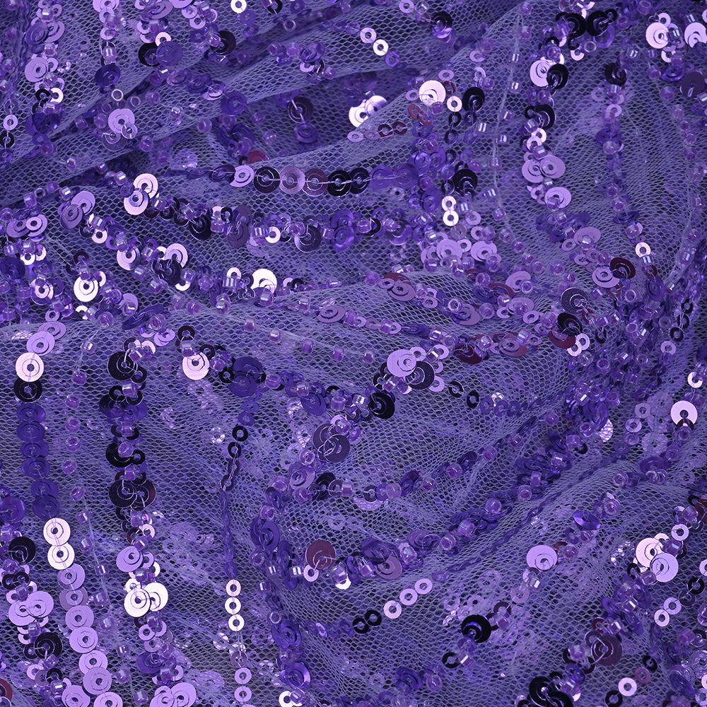 Blue Violet Sequins Embroidery Net Fabric