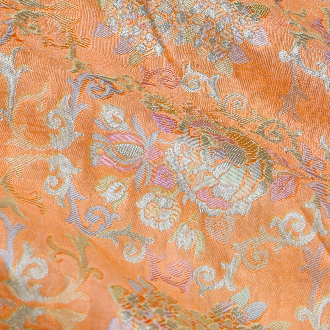 Pastel Peach Floral Jaal Silk Fabric