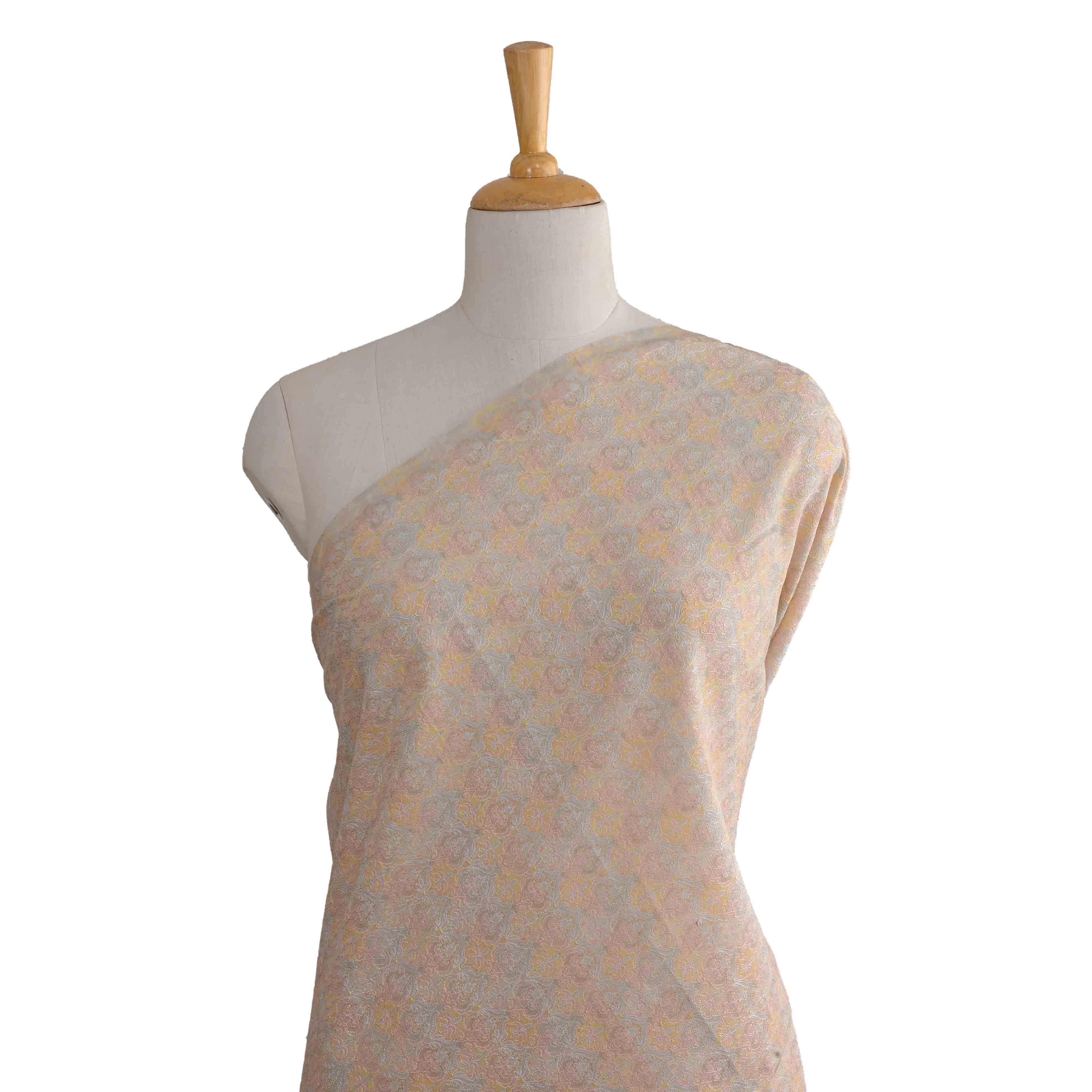 Chic Peach Chanderi Fabric With Embroidery