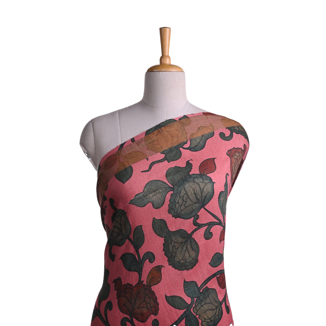 Blush Pink Moonga Silk Fabric With Kalamkari Print