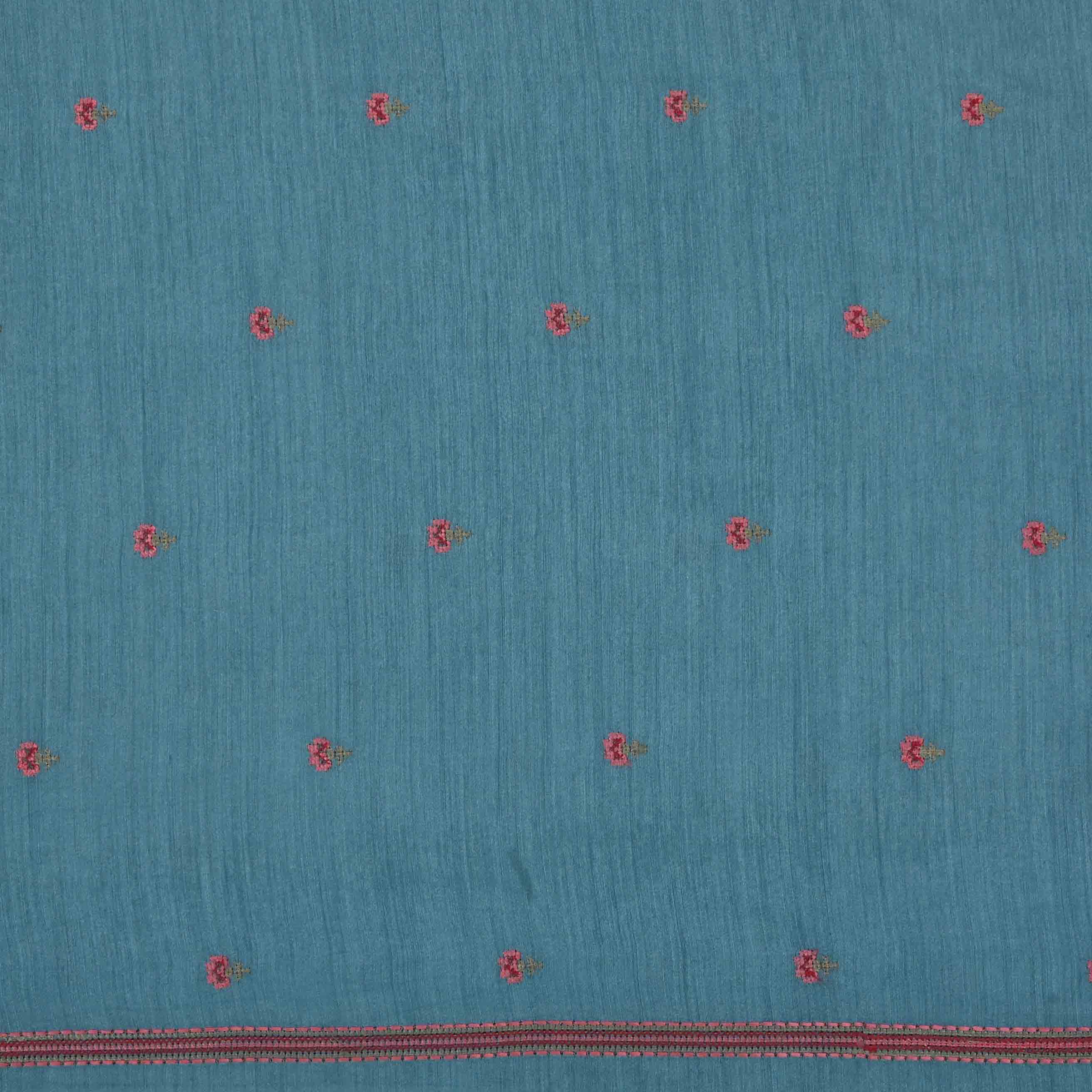 Blue Sapphire Moonga Fabric With Embroidery