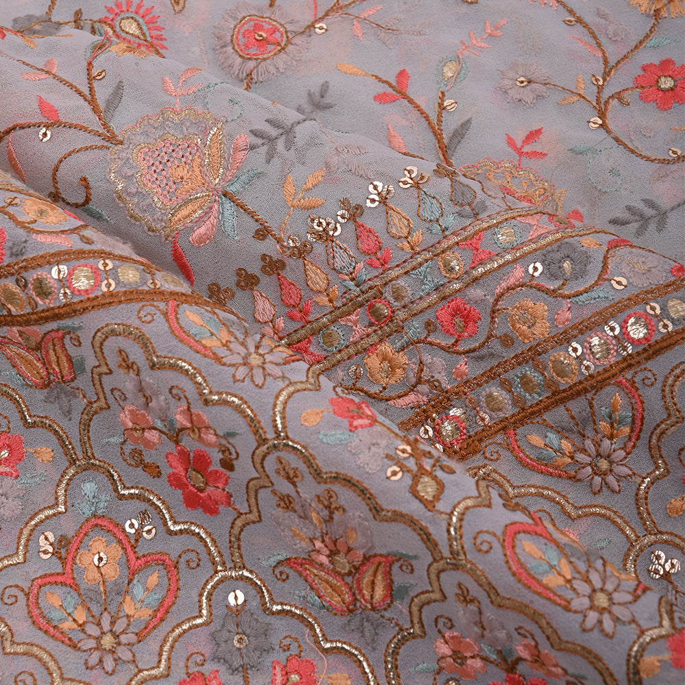 Grey Embroidery Georgette Fabric