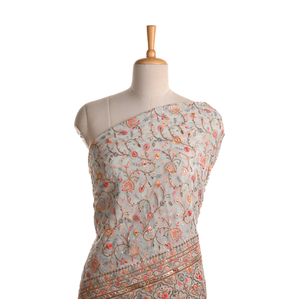 Grey Embroidery Georgette Fabric