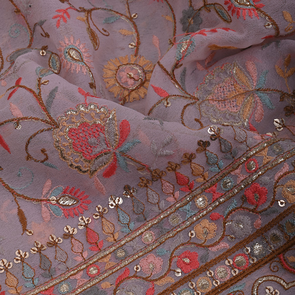 Oyster Pink Embroidered Georgette Fabric