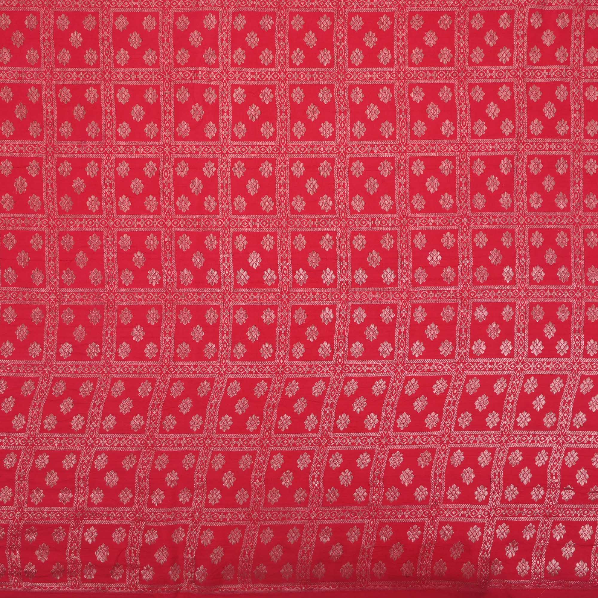 Crayola Red Floral Kanjivaram Fabric