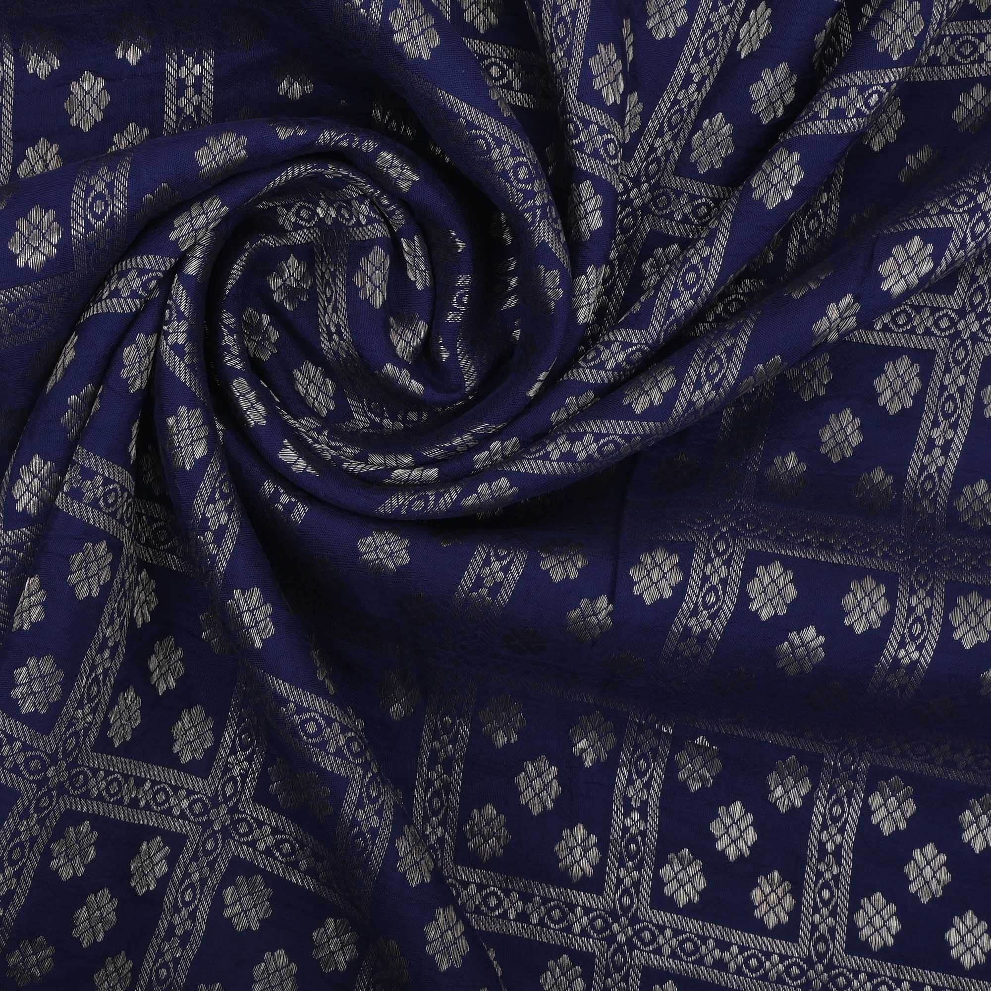 Admiral Blue Butti Checks Kanchi Fabric
