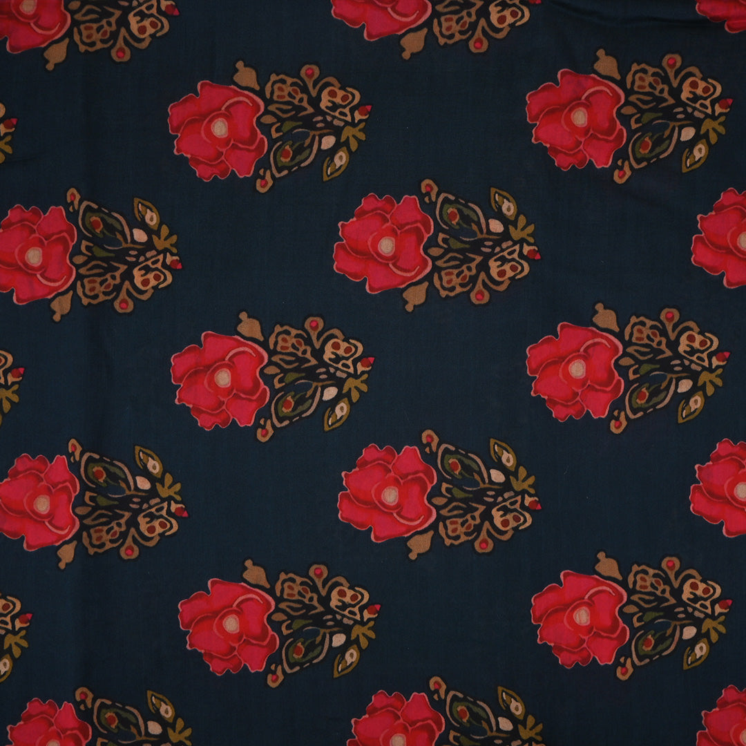 Mineral Blue Printed Floral Chanderi Fabric