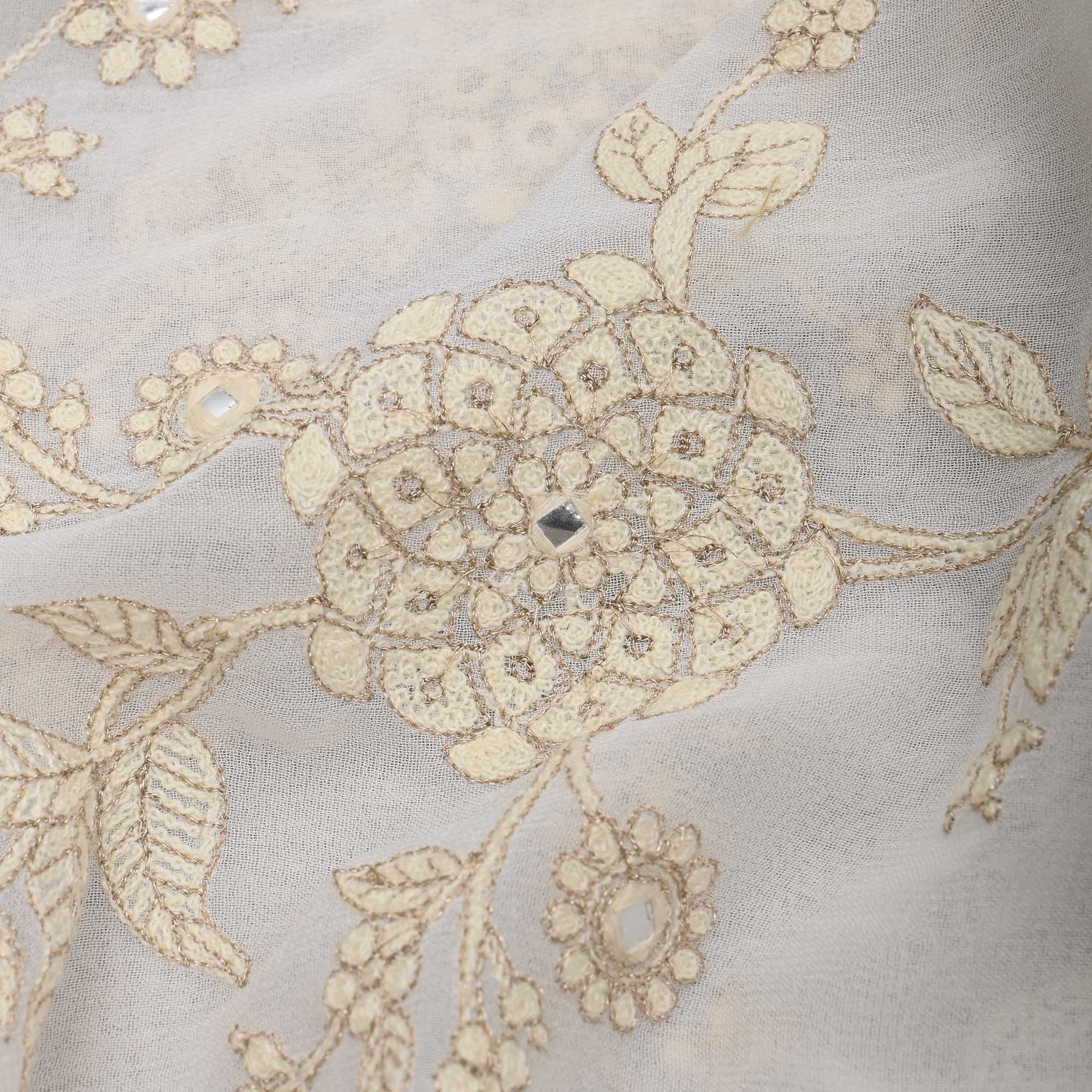 Dull White Embroidery Georgette Fabric