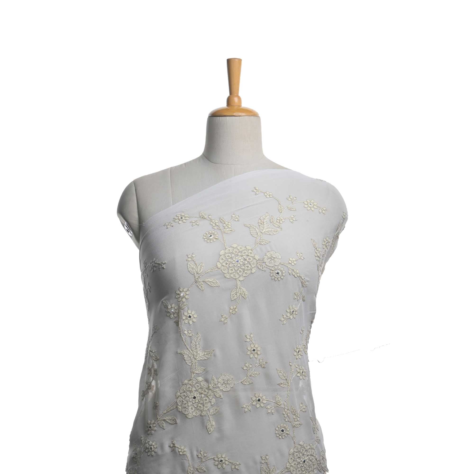 Dull White Embroidery Georgette Fabric