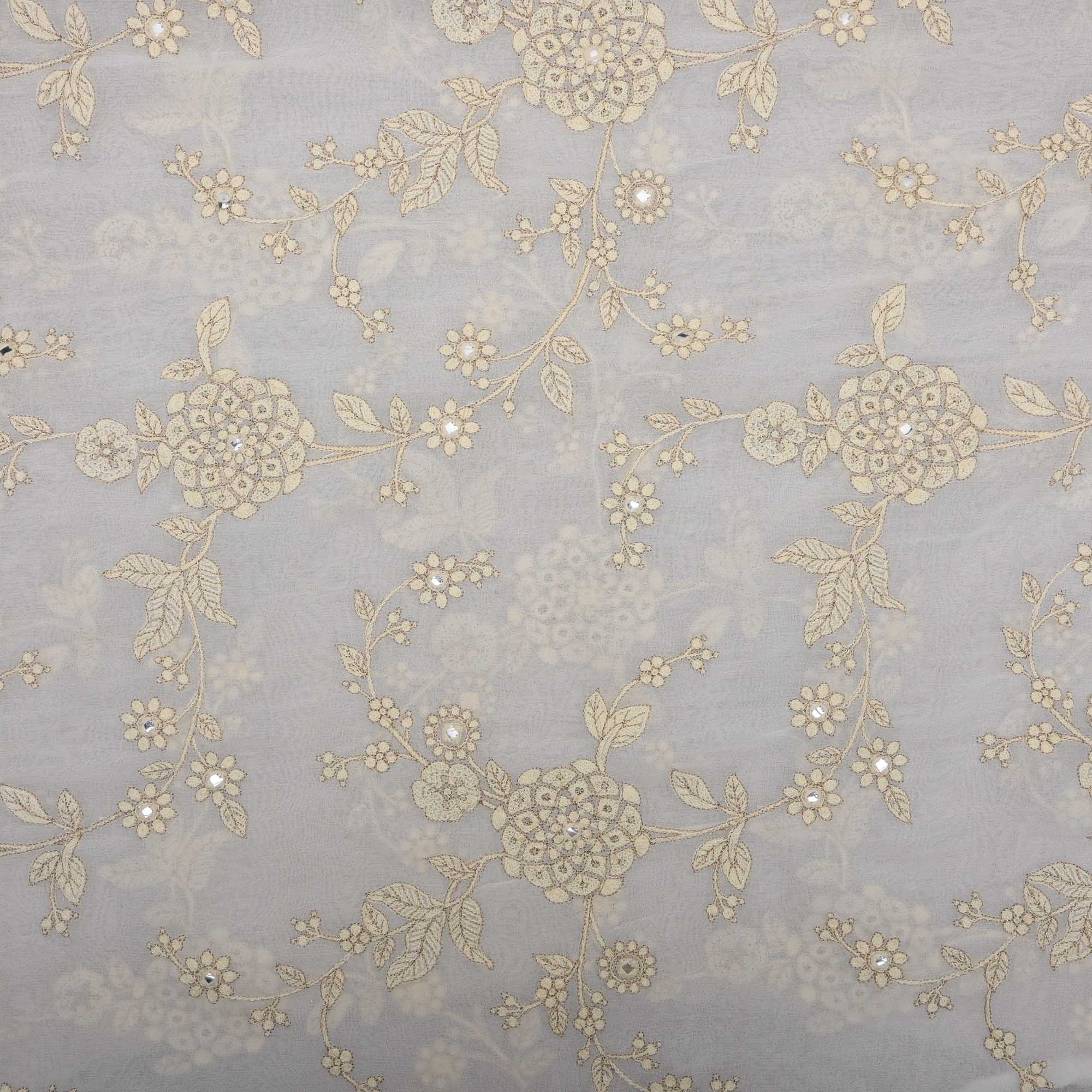 Dull White Embroidery Georgette Fabric