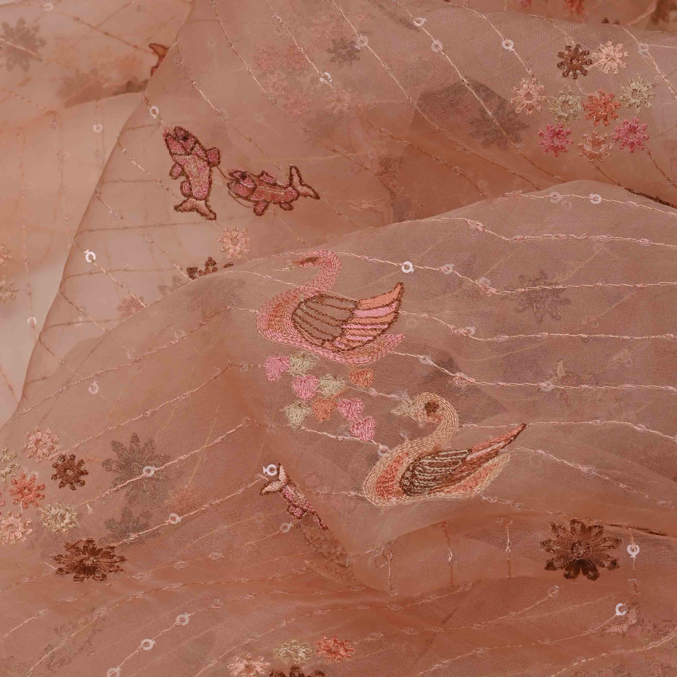 New York Pink Organza Embroidery Fabric