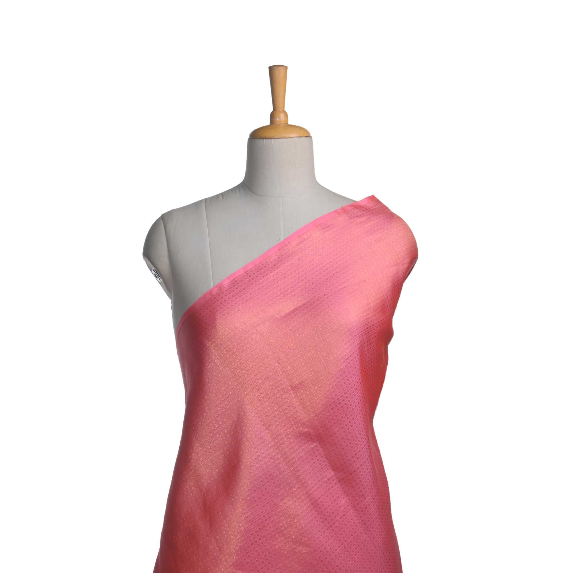 Flamingo Pink Butti Checks Kanchi Fabric