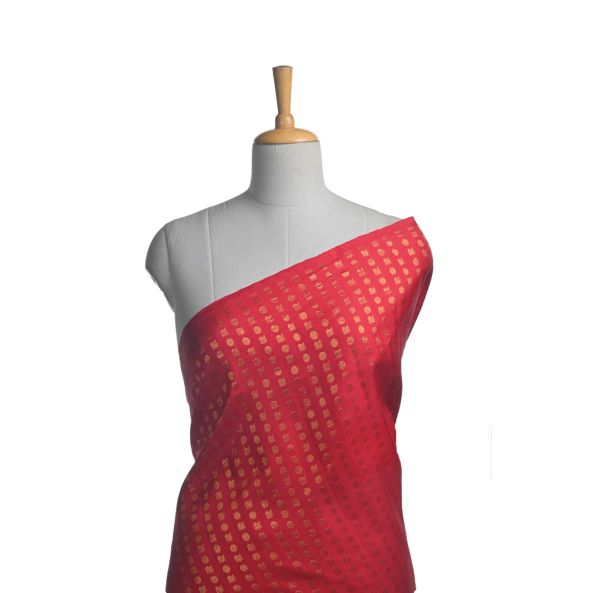 Imperial Red Rudraksh Mayil Kanjivaram Fabric