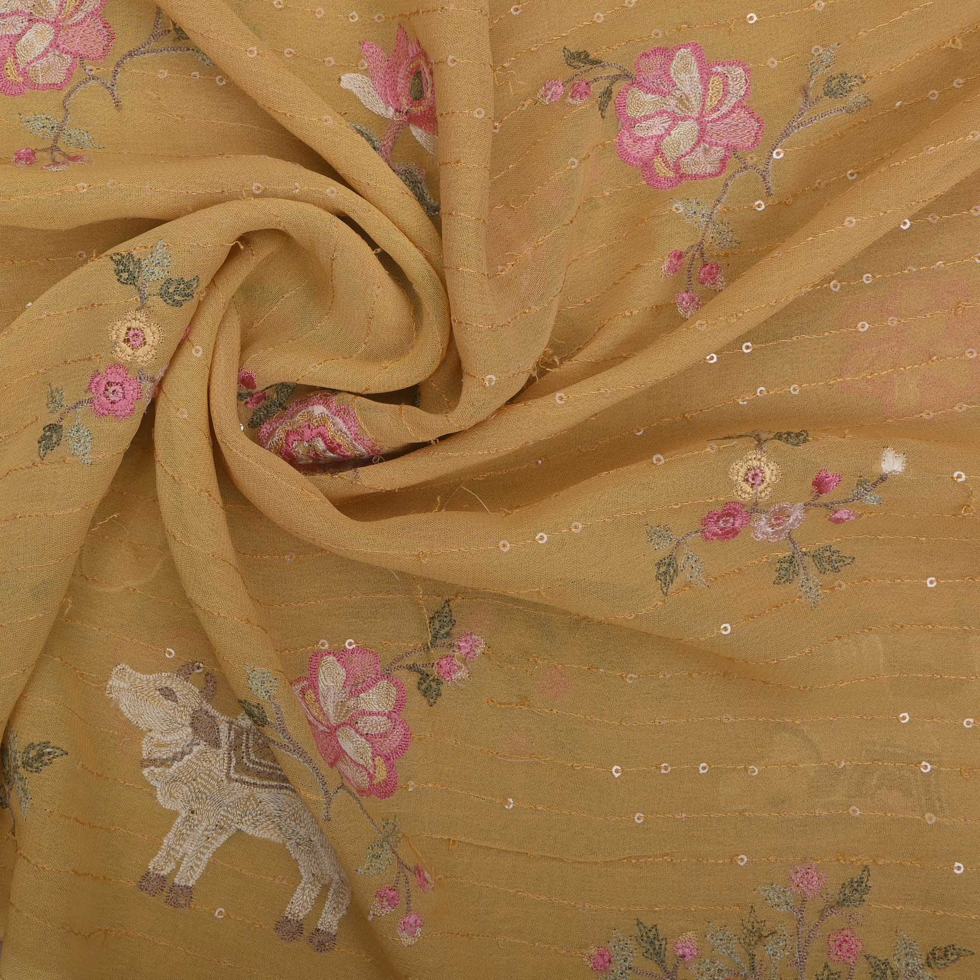 Hunyadi Yellow Embroidery Georgette Fabric