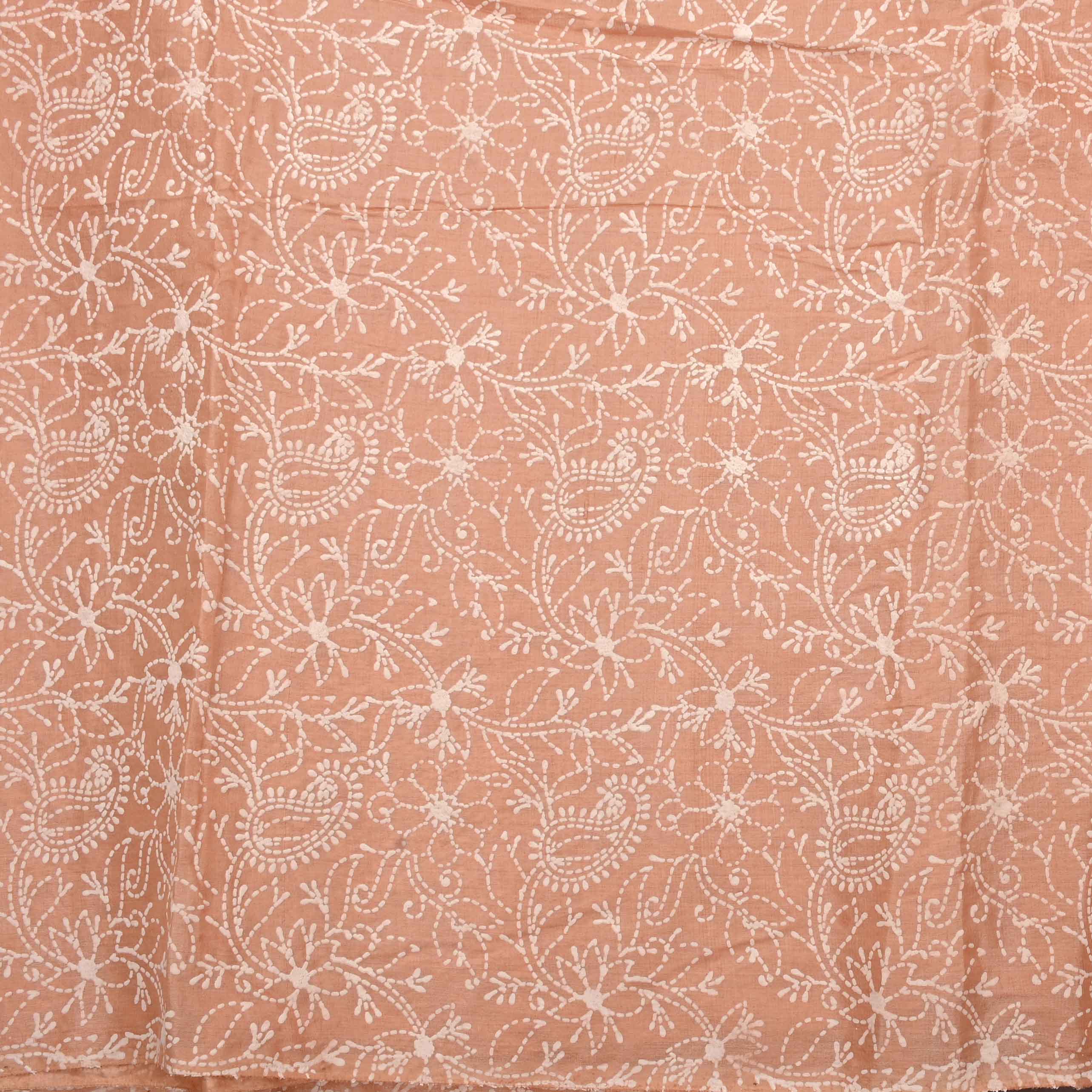 Peach Orange Printed Tussar Fabric
