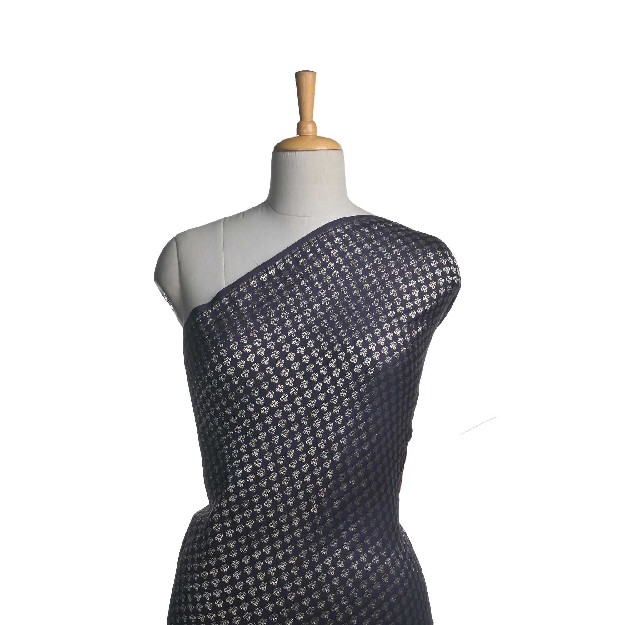 Charcoal Black Floral Butti Kanjivaram Fabric