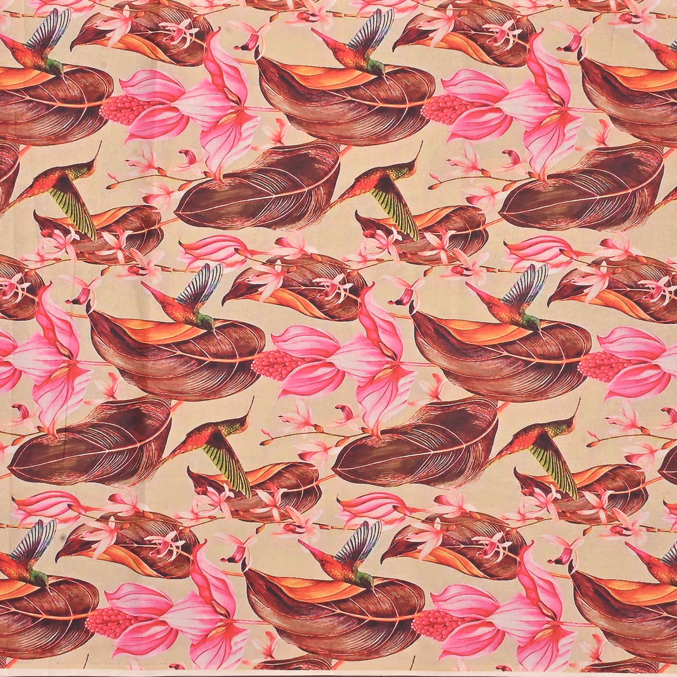 Cream Tussar Floral Printed Fabric