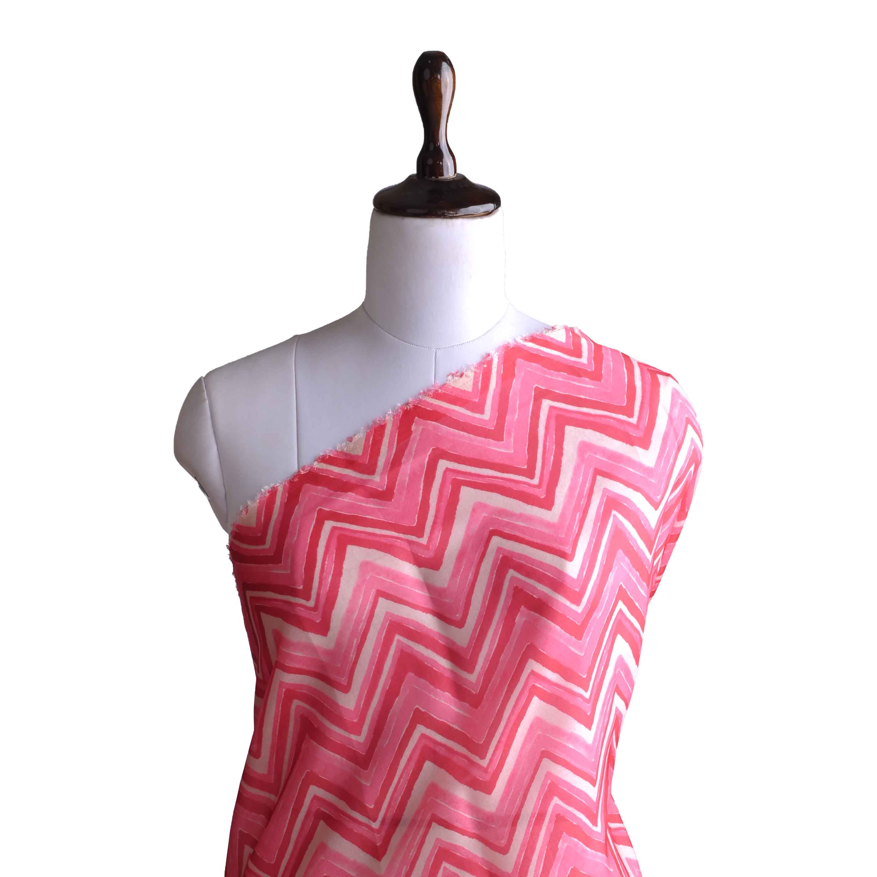 Red Geometric Printed Tussar Fabric