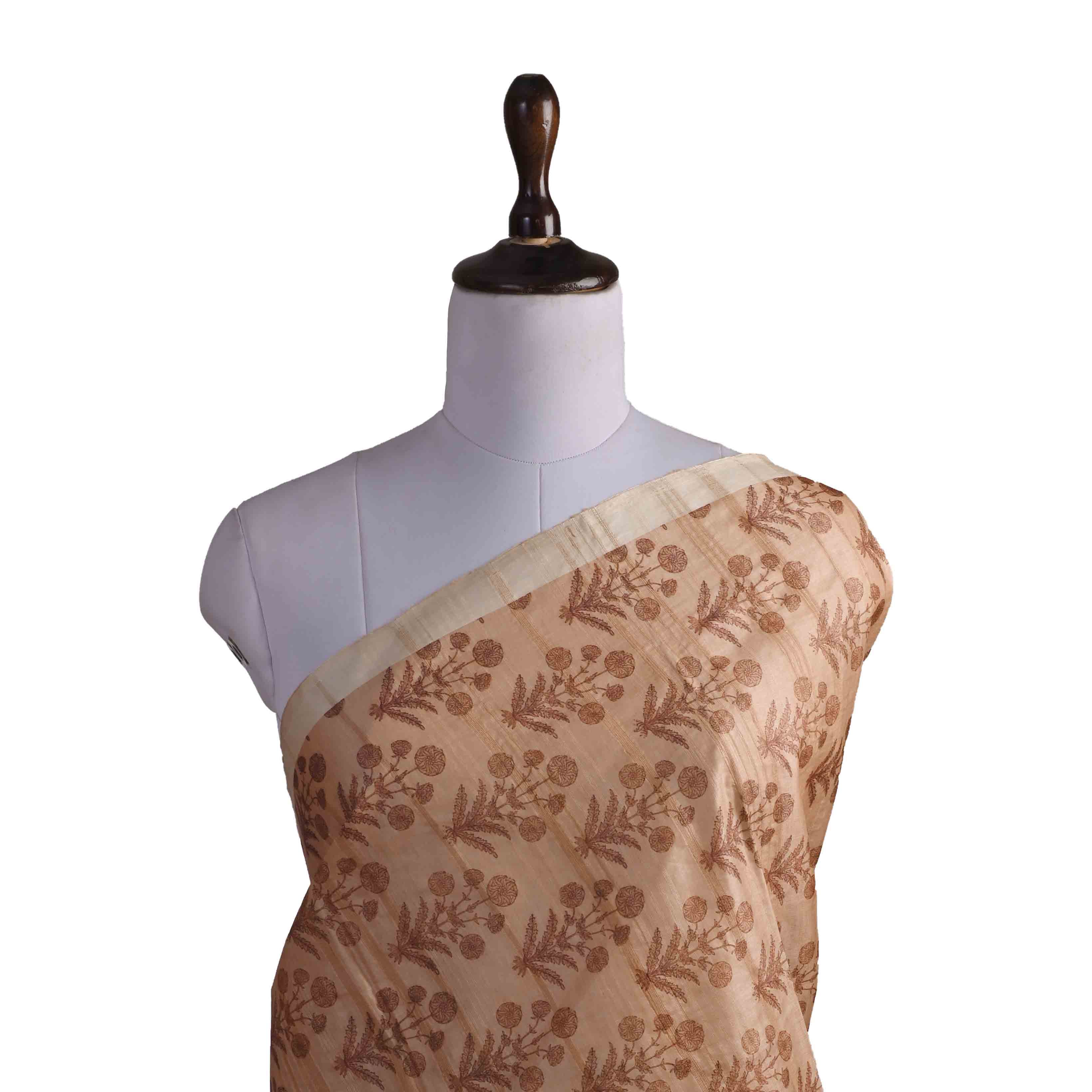 Peach Orange Floral Printed Silk Fabric