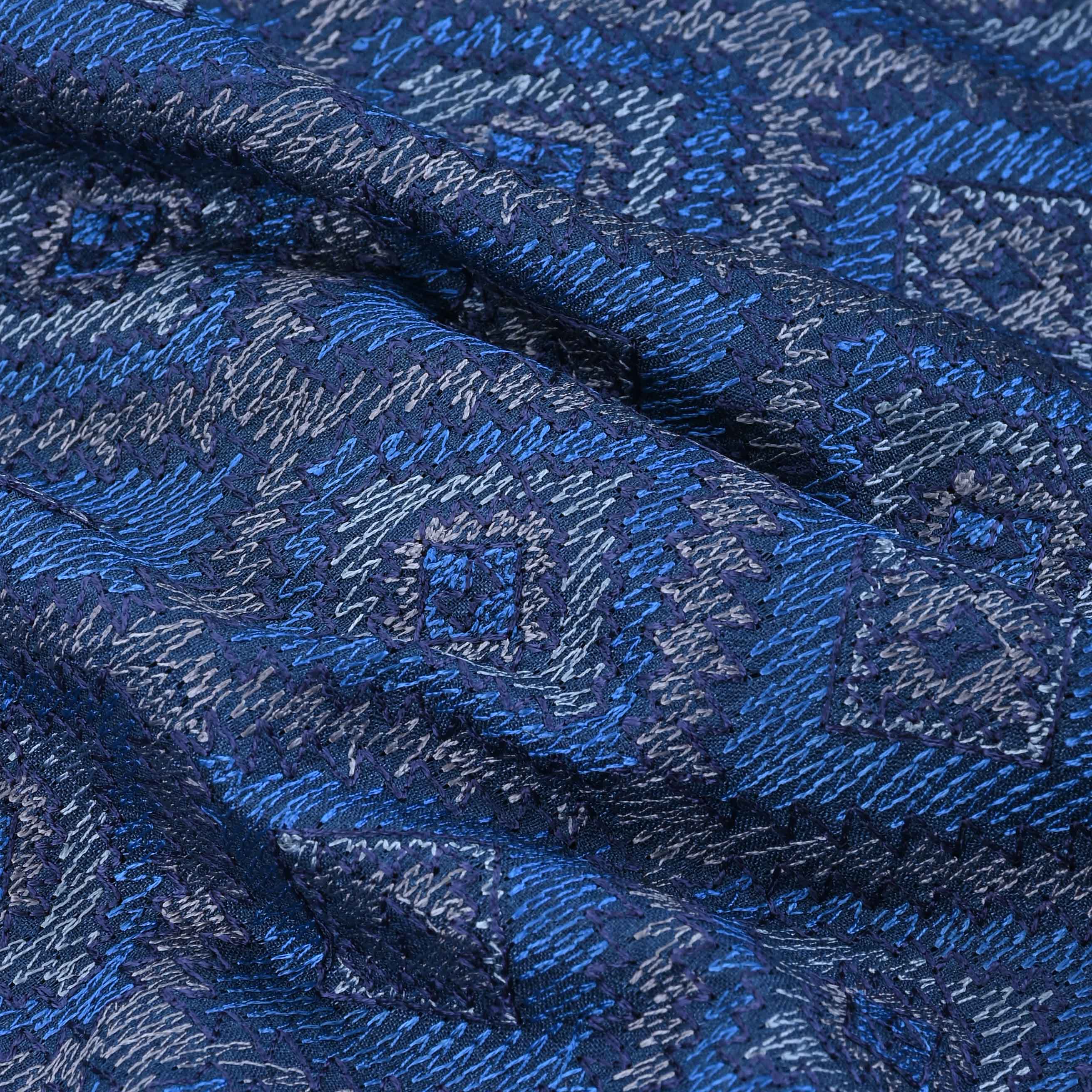 Blue Tussar Thread Embroidery Fabric