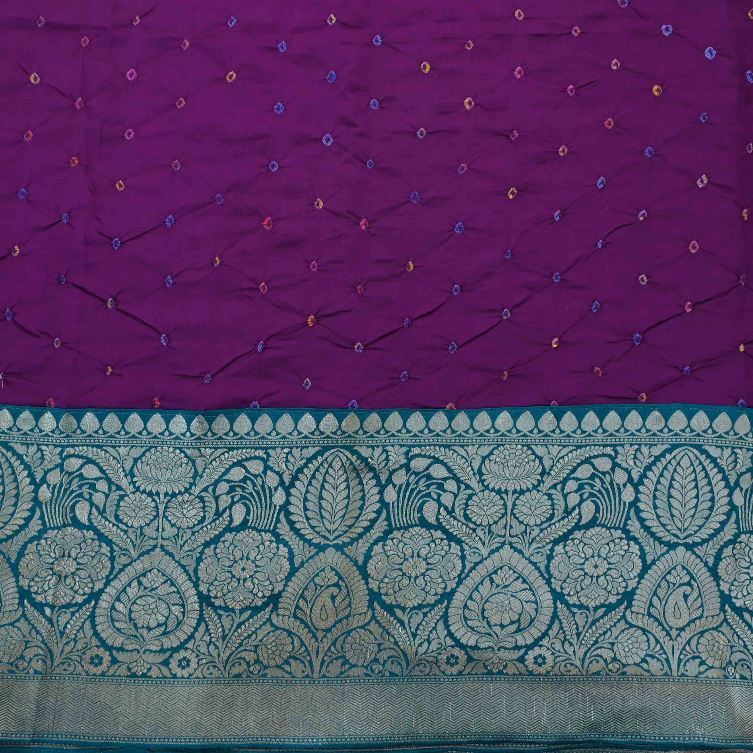 Violet Bandhej Bandhani Tussar Fabric