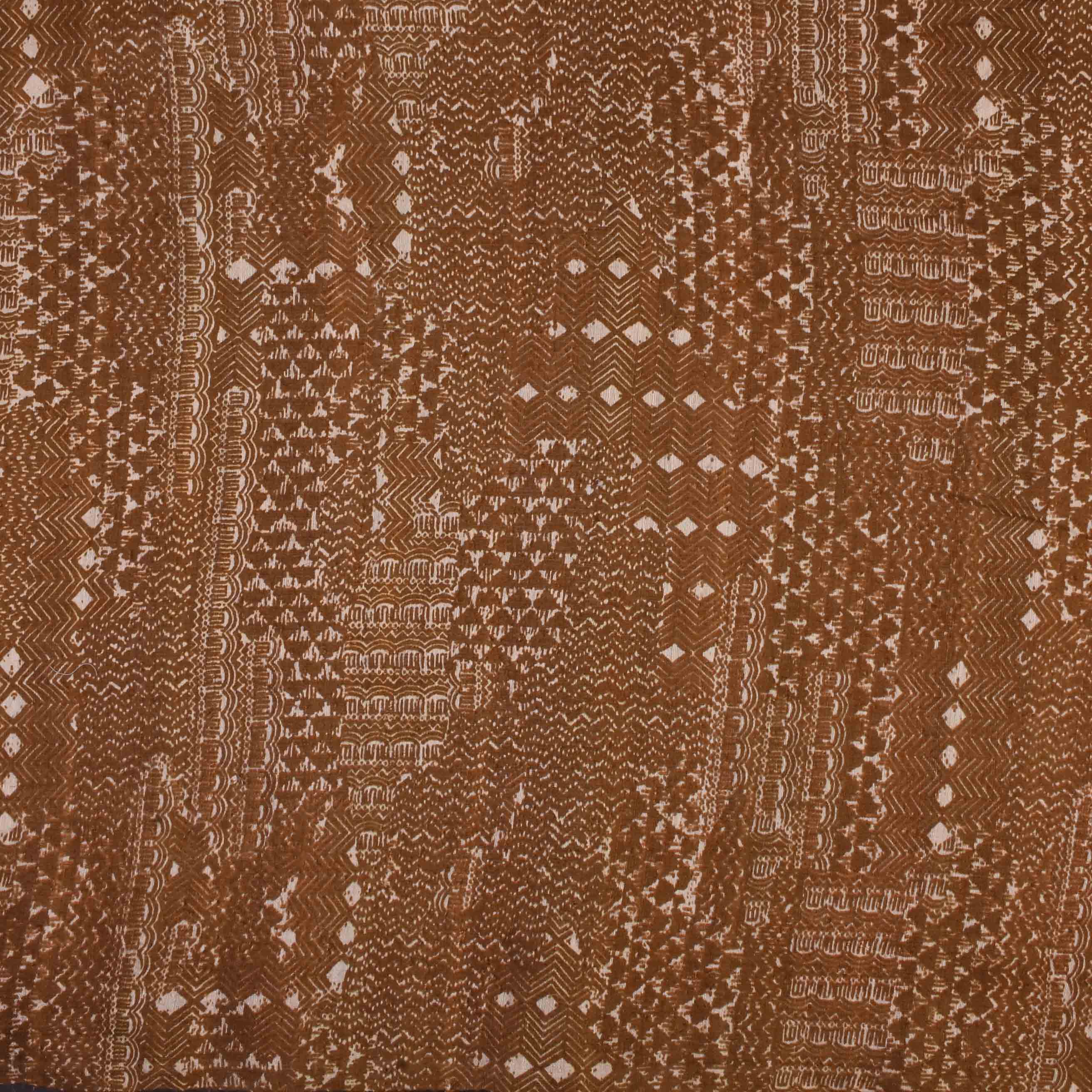 Russet Brown Printed Matka Fabric