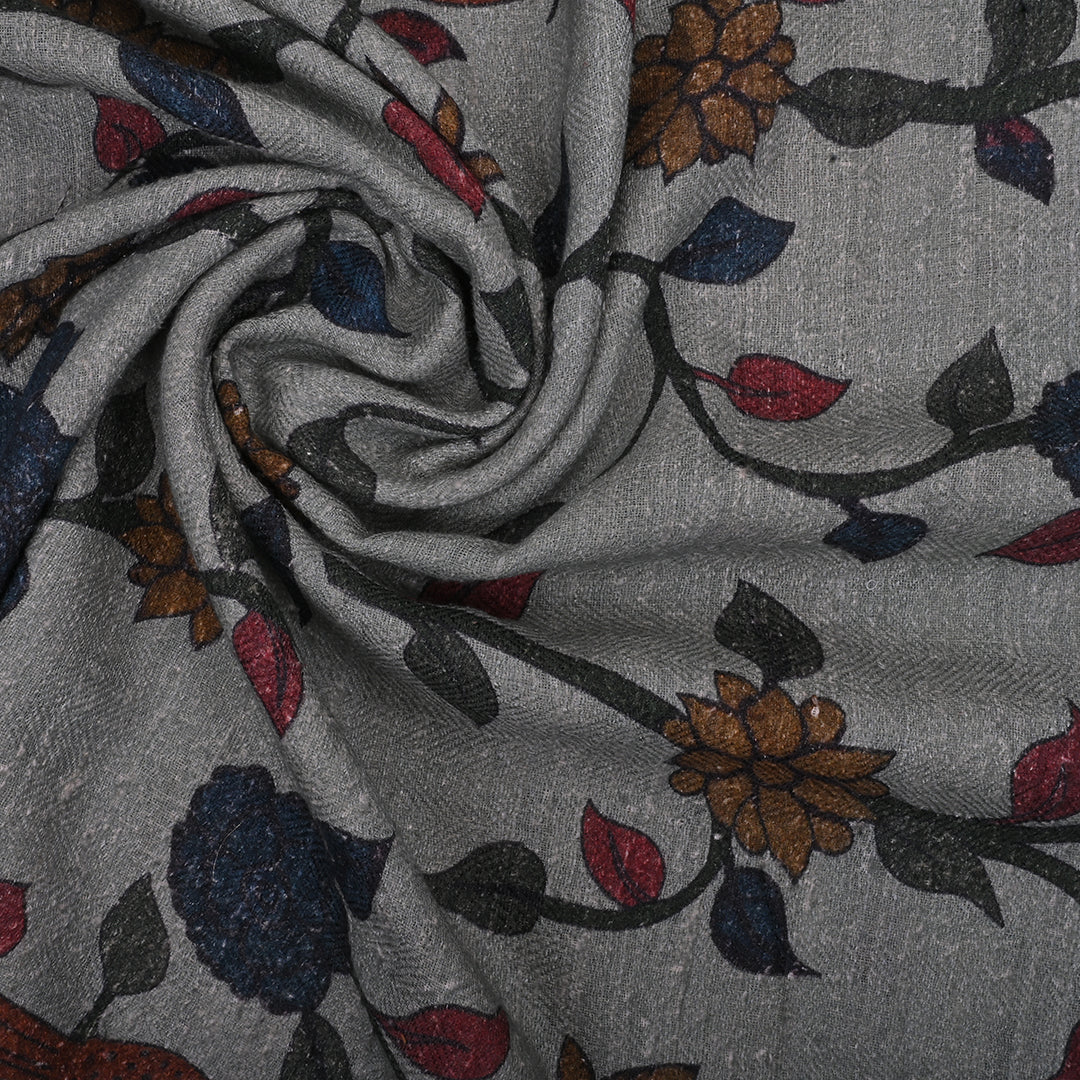 Pale Green Floral Printed Linen Fabric