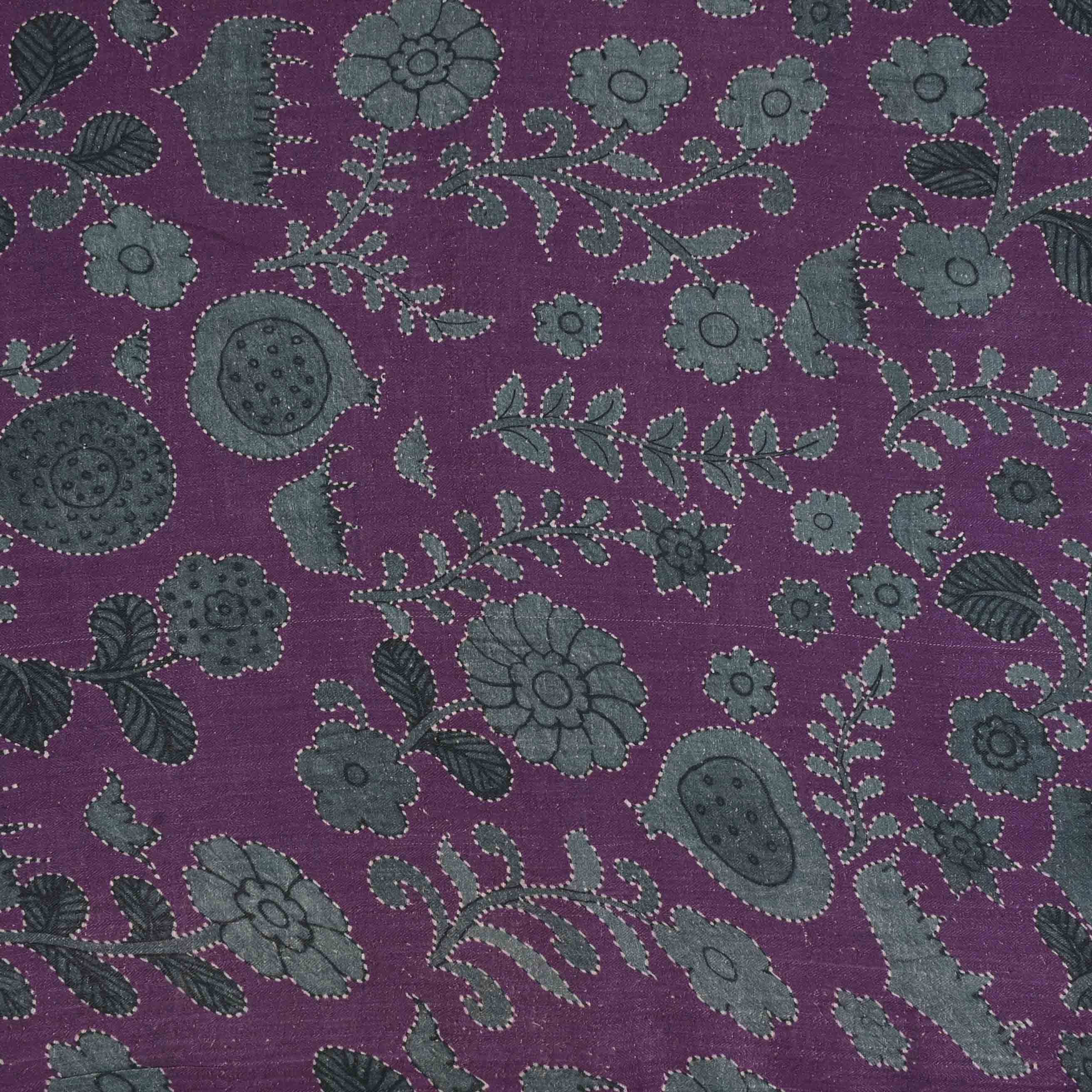 Palatinate Purple Floral Printed Linen Fabric