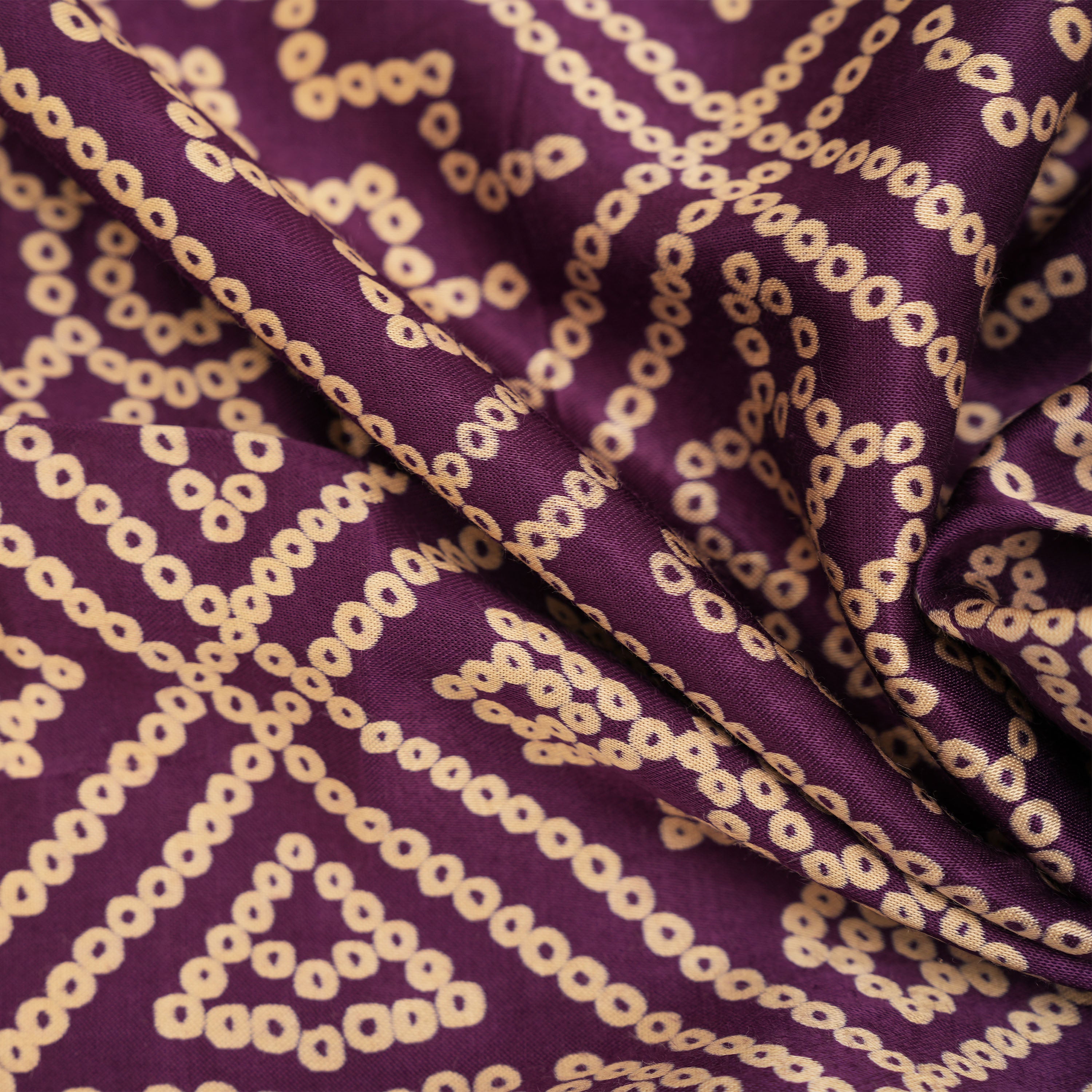 Byzantium Purple Floral Geometric Bandhini Satin Fabric