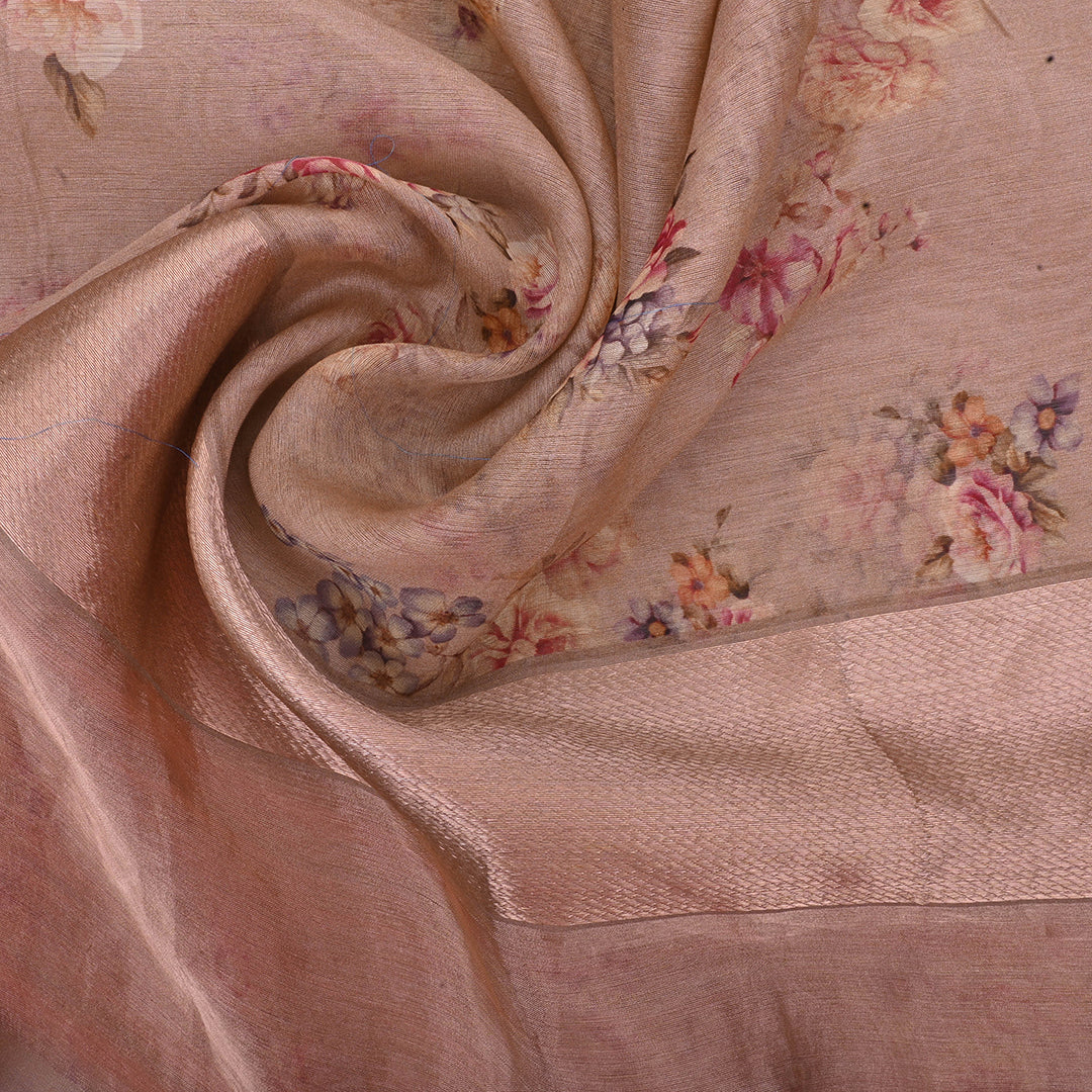 Oyster Pink Printed Floral Maheshwari Silk Fabric