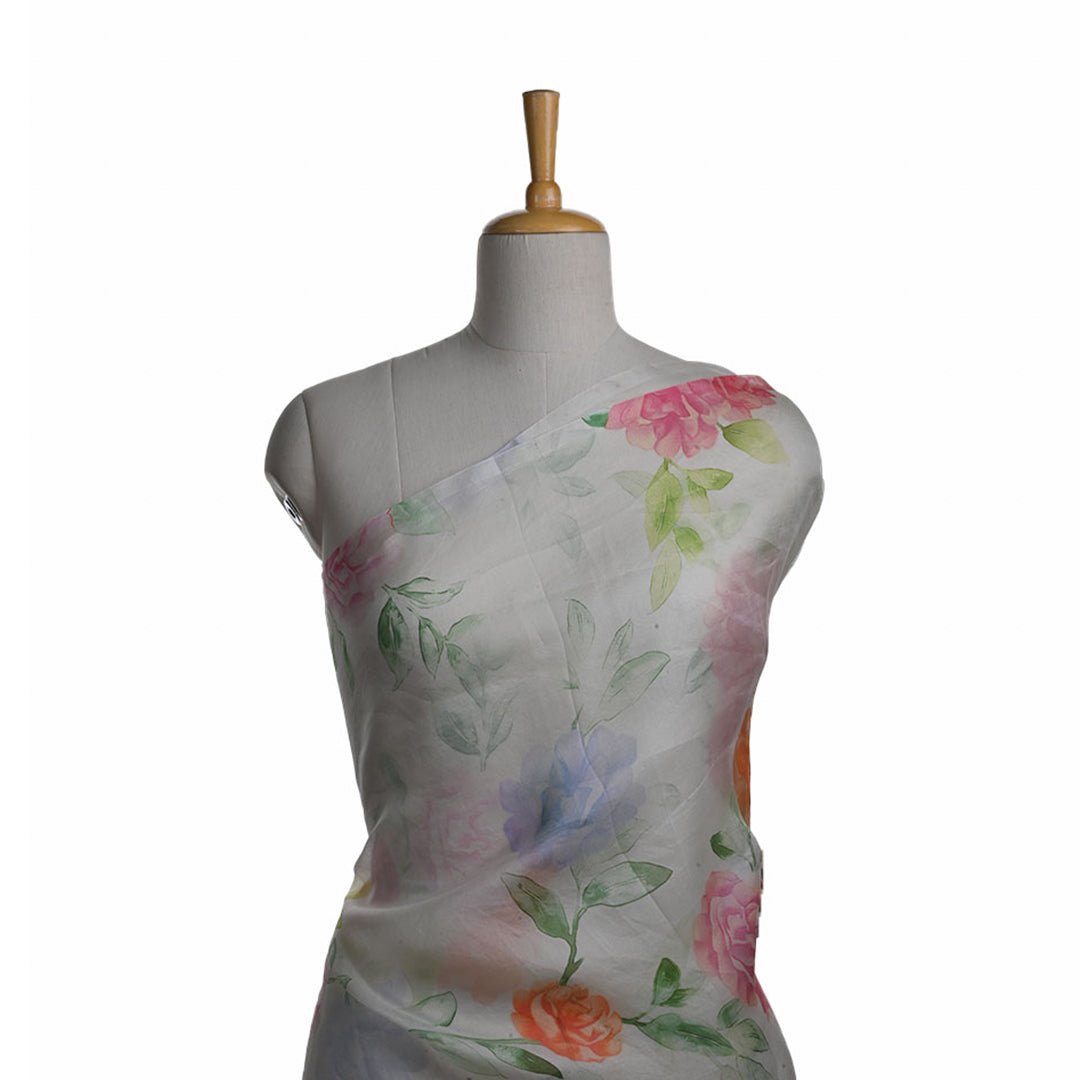 Alabaster White Printed Organza Fabric With Floral Pattern