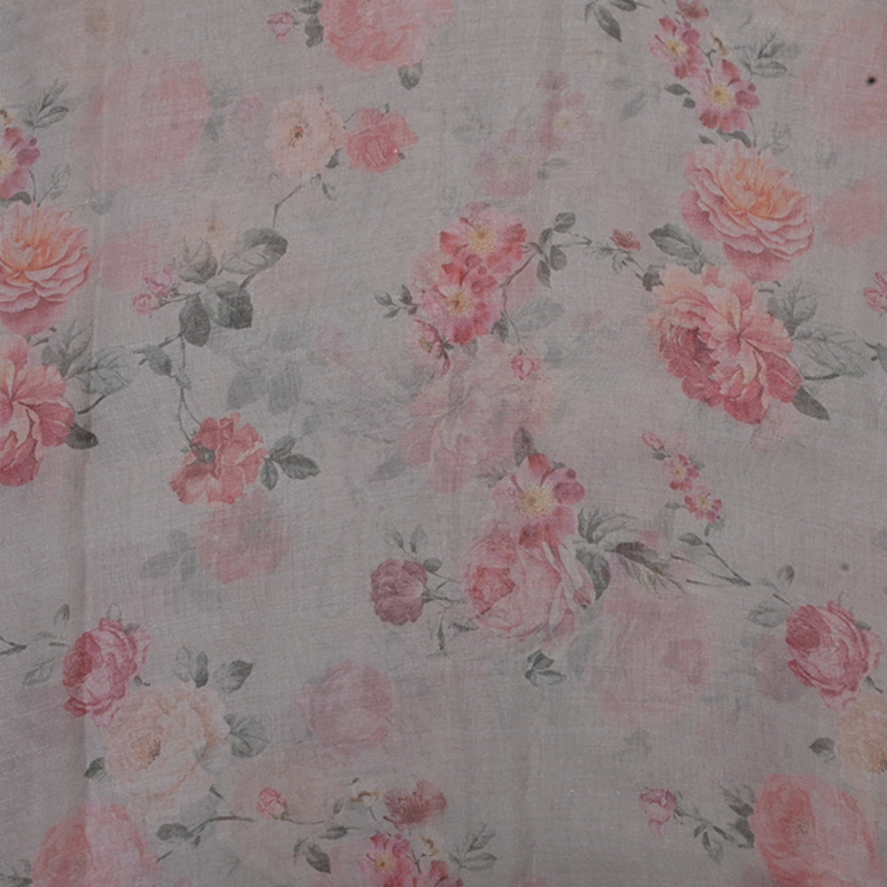 Light Grey Floral Printed Organza Fabric