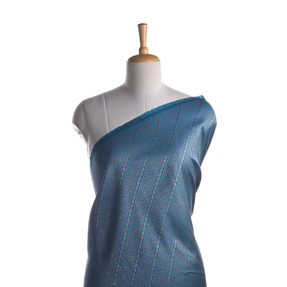 Bayern Blue Banarasi Fabric With Floral Weaving