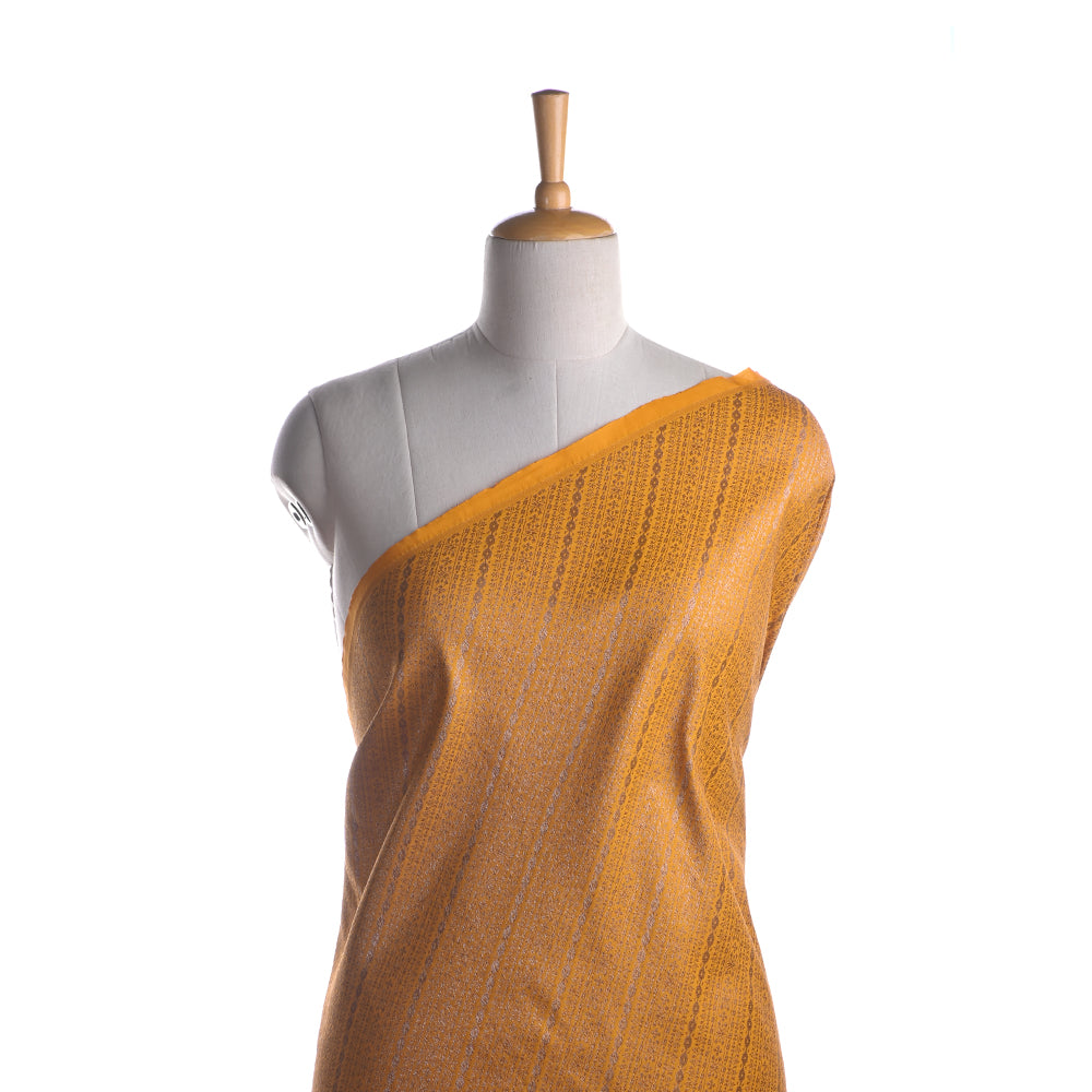 Amber Yellow Floral Weaving Banarasi Fabric