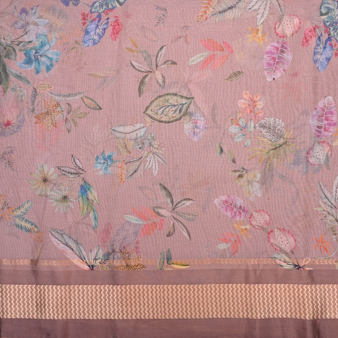 Baby Pink Printed Floral Maheshwari Silk Fabric