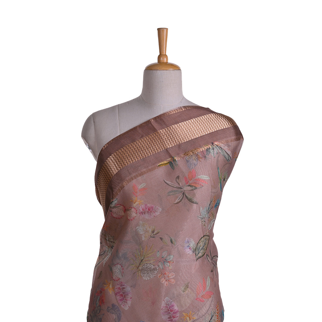 Baby Pink Printed Floral Maheshwari Silk Fabric