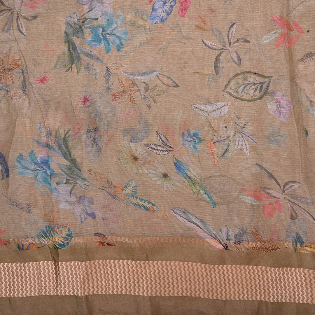 Pale Moss Green Printed Floral Maheshwari Silk Fabric