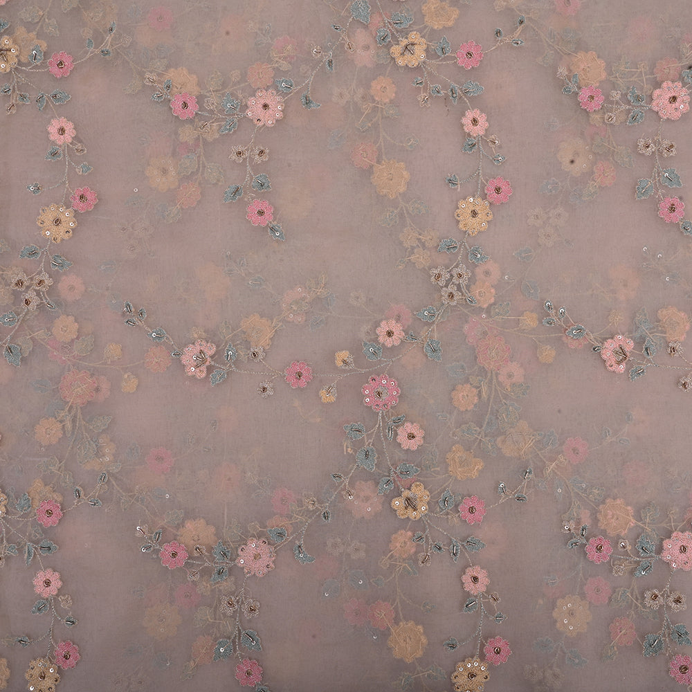 Lavender Blush White Thread Embroidery Organza Fabric