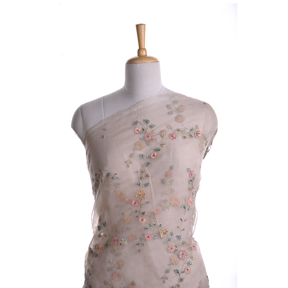 Lavender Blush White Thread Embroidery Organza Fabric