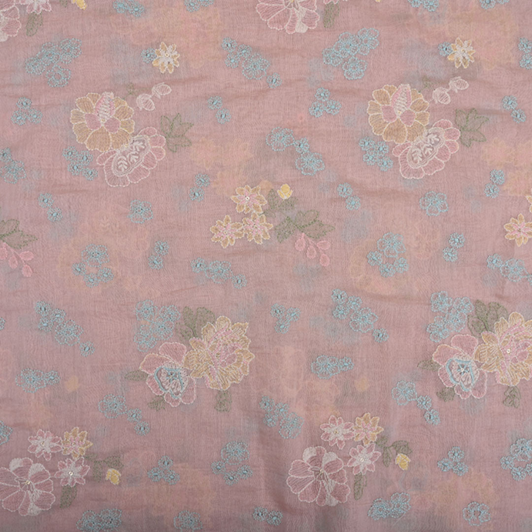 Pastel Pink Embroidered Chanderi Fabric