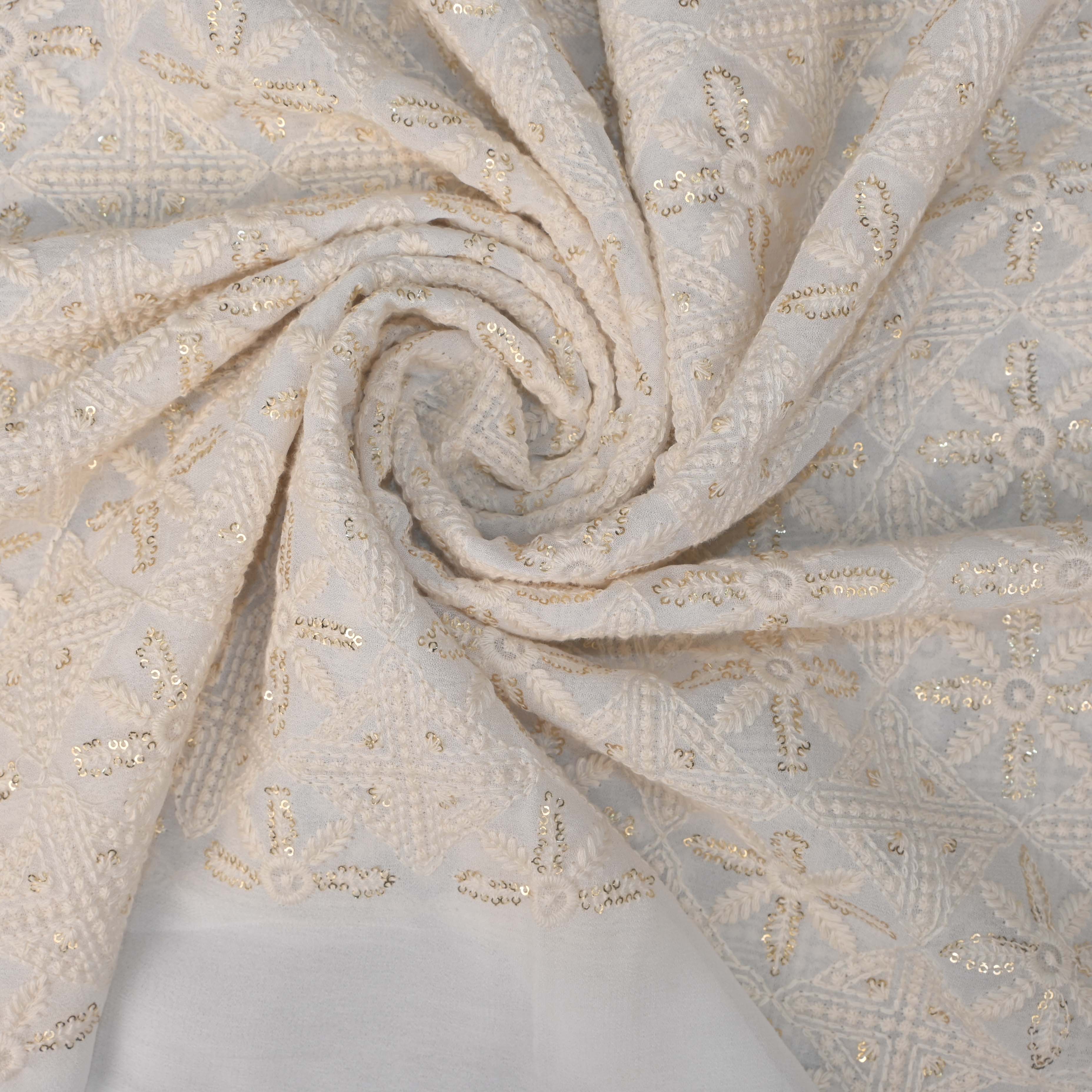 Alabaster White Georgette Fabric With Thread Work Embroidery