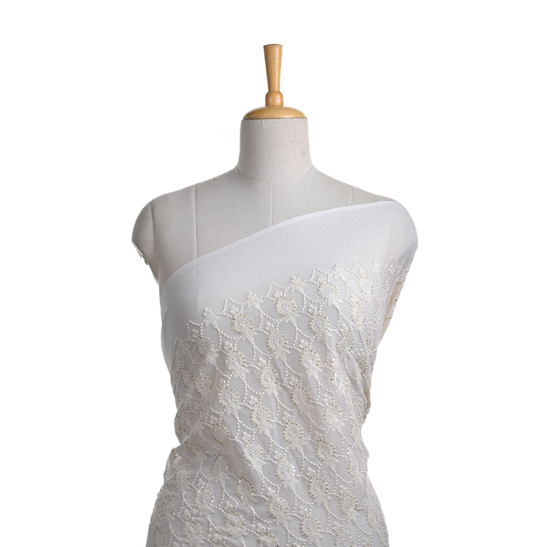 Elegant White Embroidered Georgette Fabric