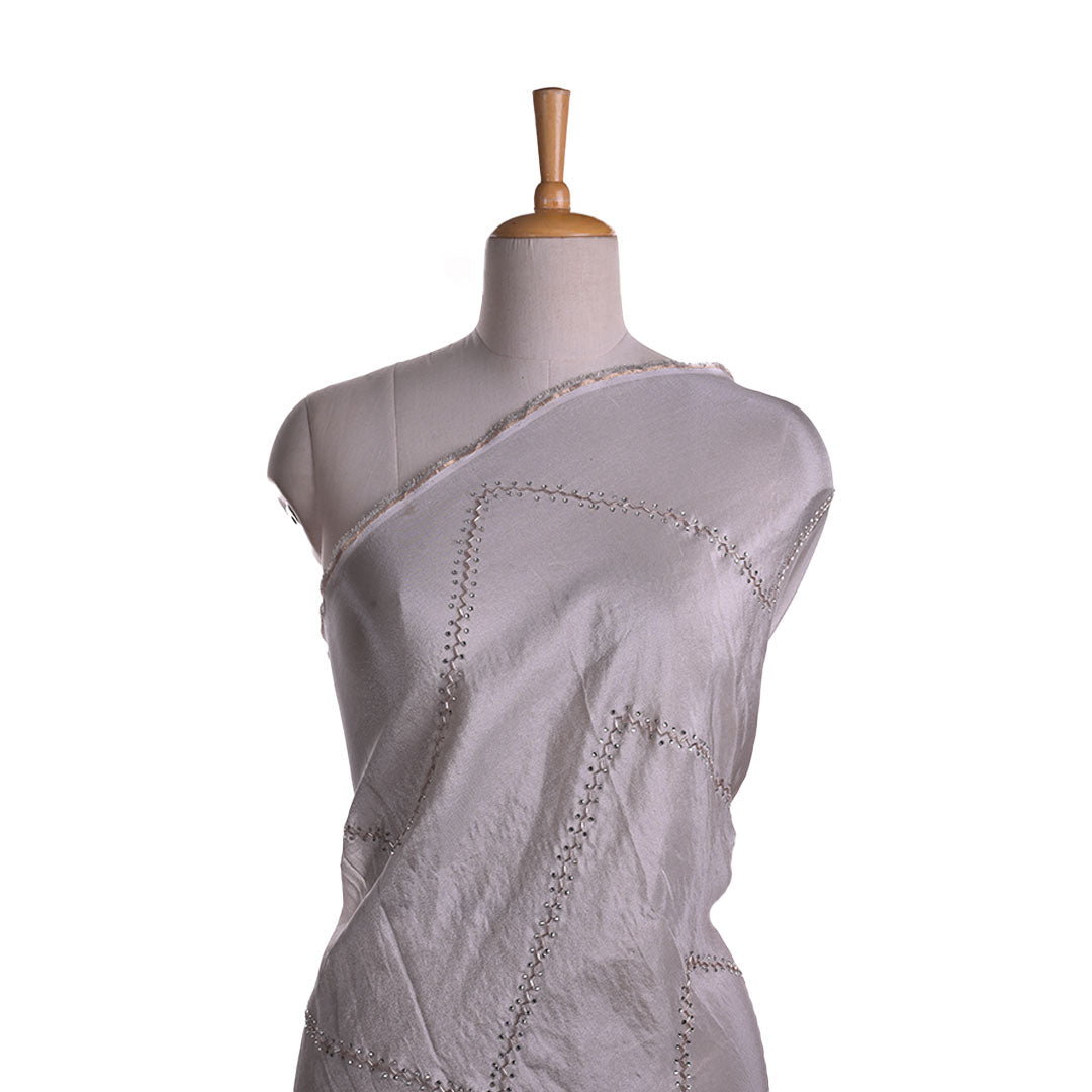 Silver Gray Embroidery Tissue Silk Fabric