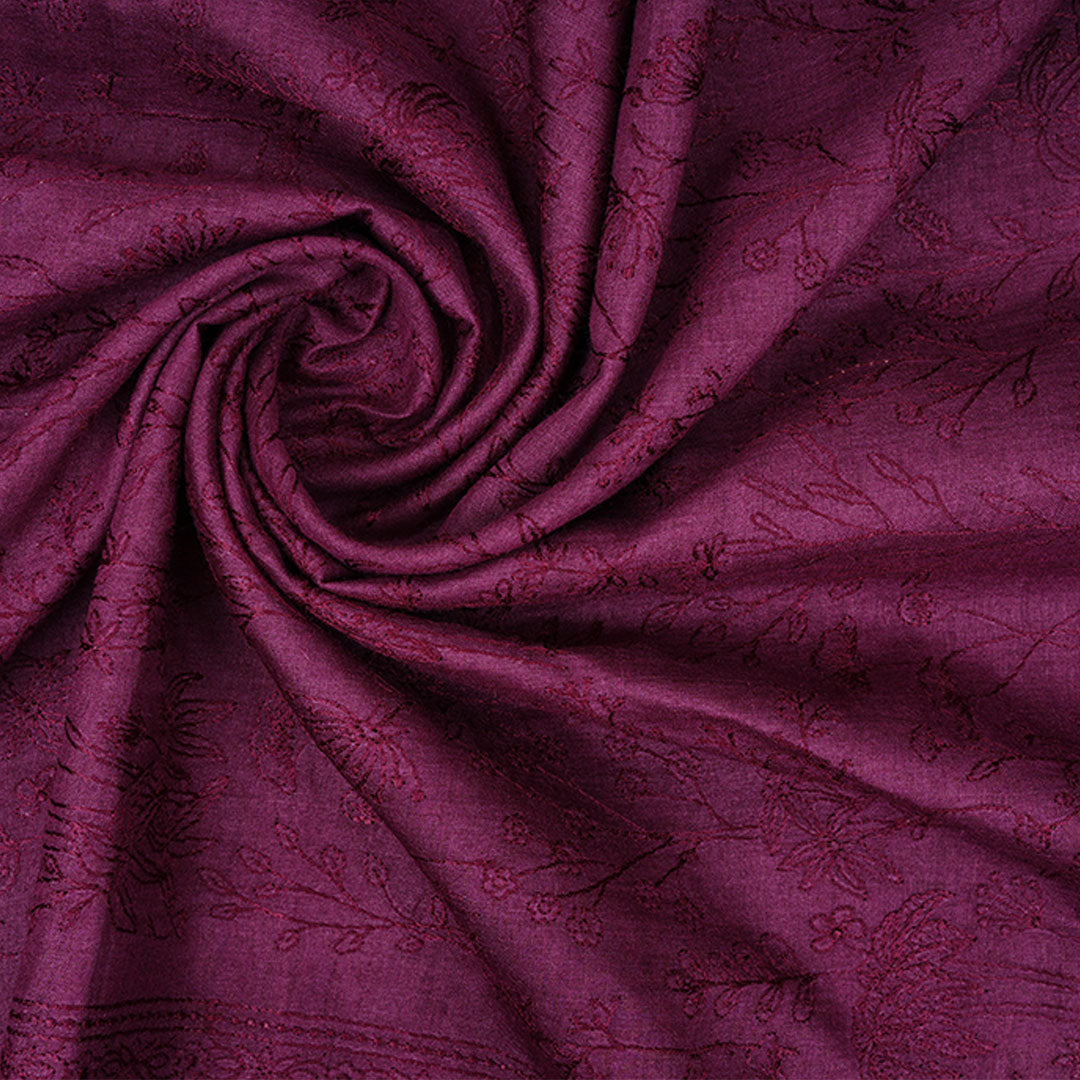 Tyrian Purple Embroidery Moonga Fabric