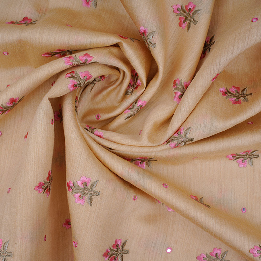 Champagne Brown Embroidery Moonga Fabric