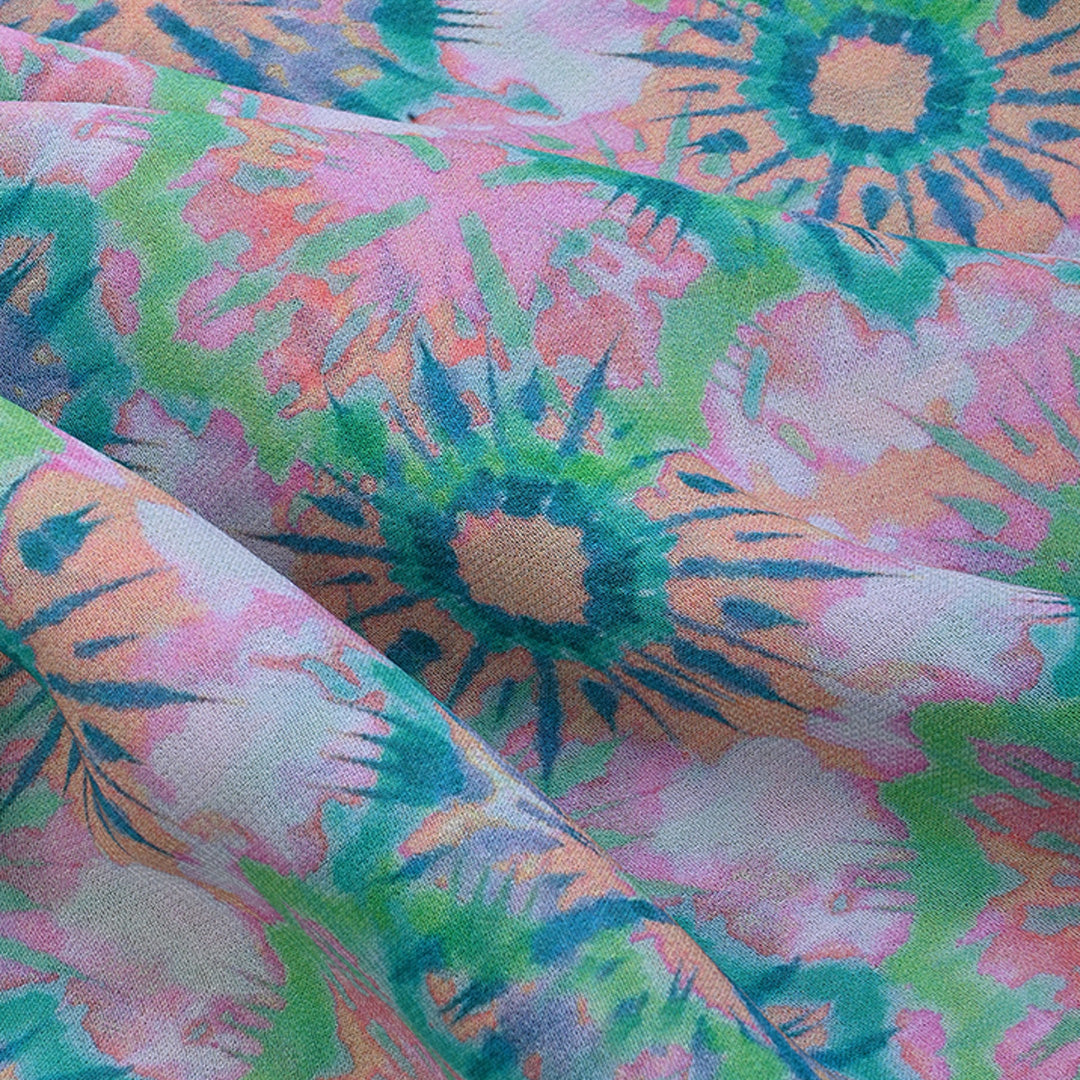 Milk White Printed Georgette Fabric With Shibori Pattern