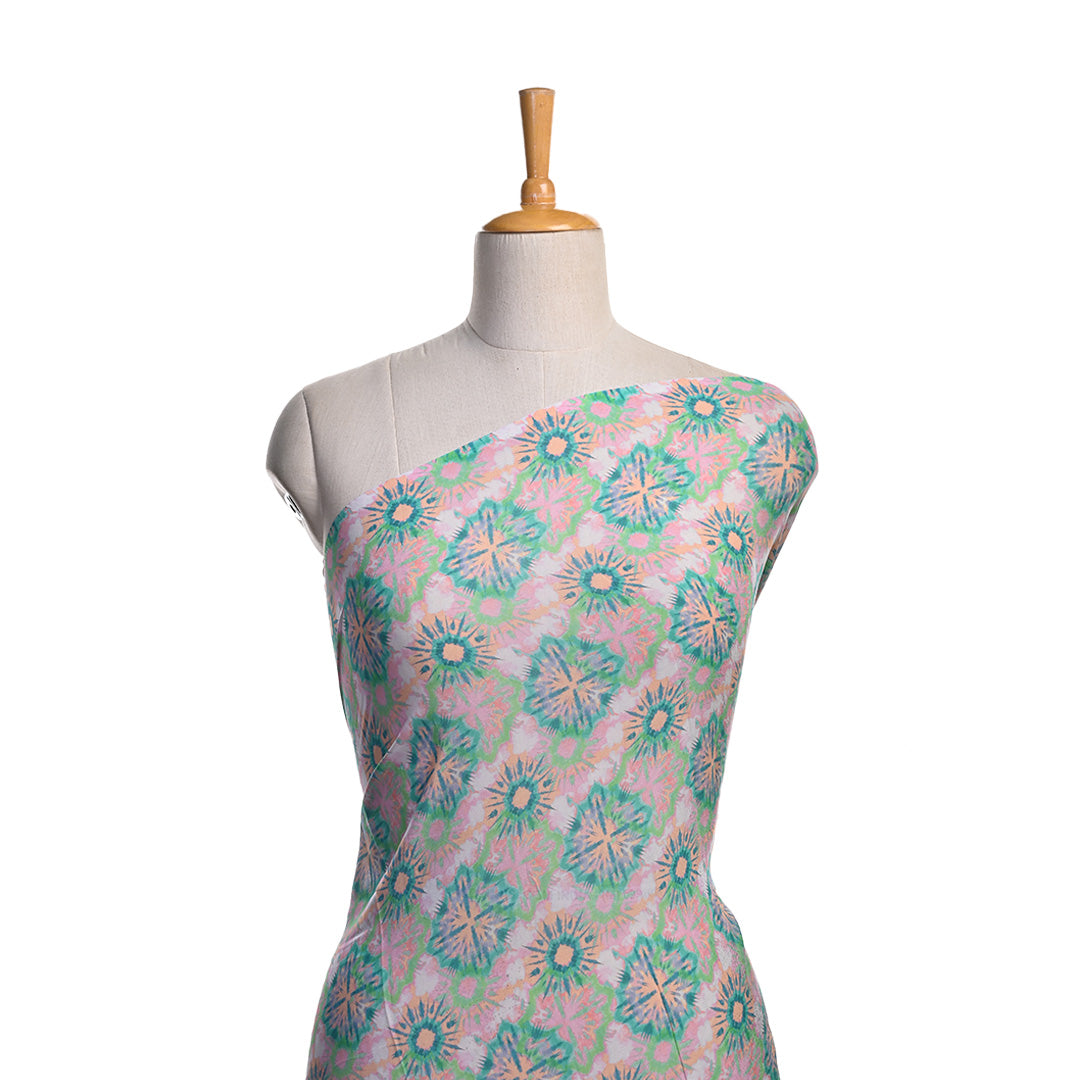 Milk White Printed Georgette Fabric With Shibori Pattern