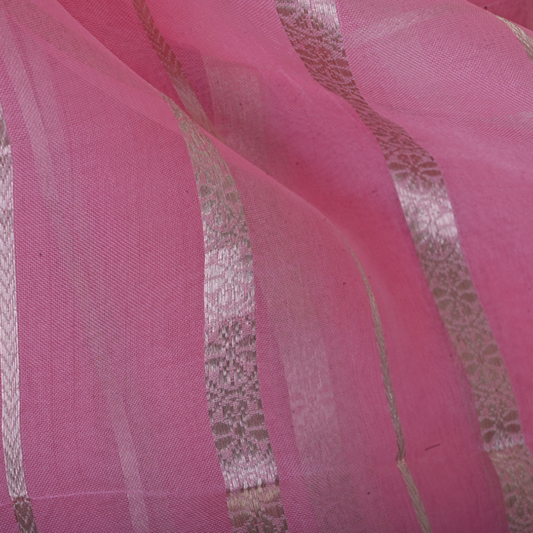Baby Pink Organza Tissue Fabric With Stripes