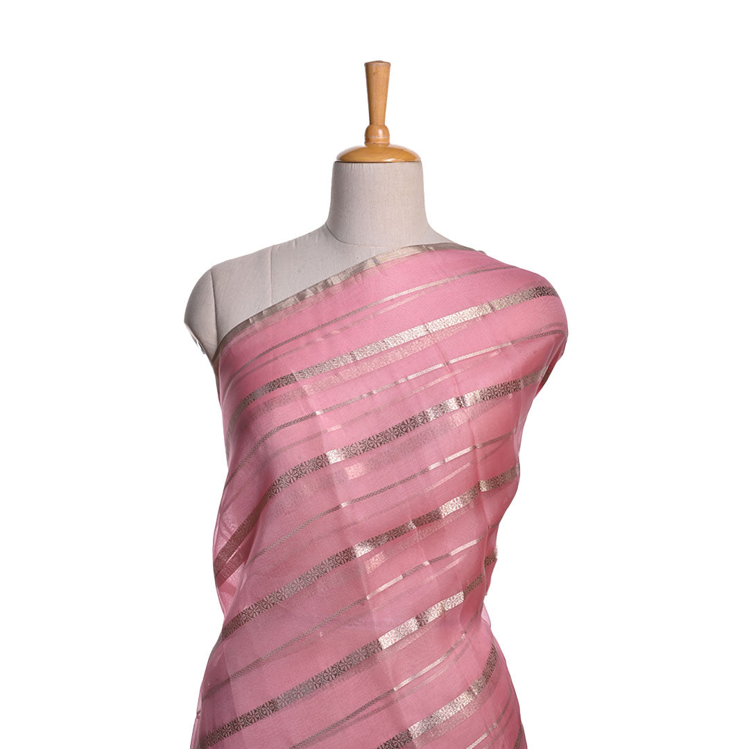 Baby Pink Organza Tissue Fabric With Stripes